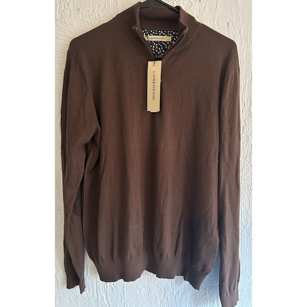 Lorenzoni Quarter Zip Sweater Brown Elbow Patches Luxury Cotton Size Medium 50